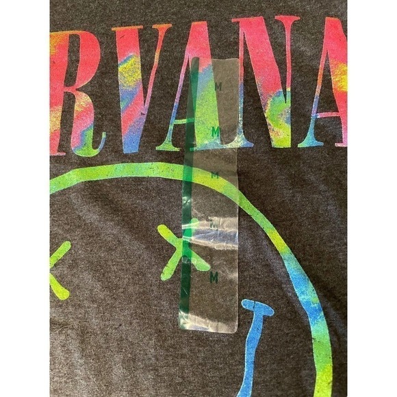 Nirvana NEW Smiley Women’s Medium Tee Shirt Charcoal Gray Colorful - Picture 3 of 8
